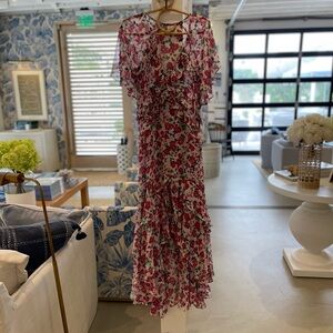 MISA flutter sleeve maxi floral dress